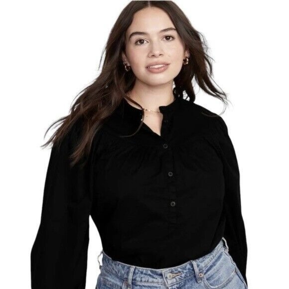 Old Navy Tops - Old Navy Puff Sleeve Henley Shirt Women’s Size XL Black New